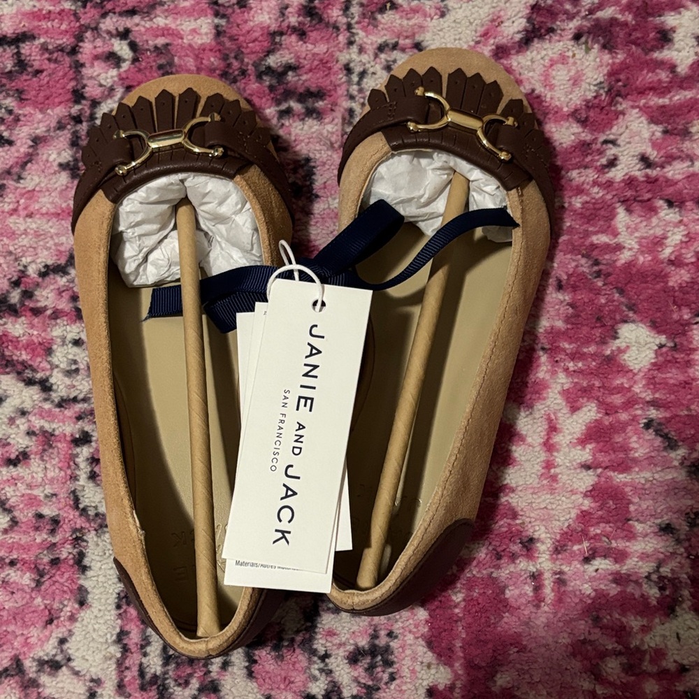 Janie and Jack Tan and Brown Flats with Buckle Detail